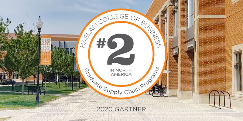 UT Haslam campus with graph indicating it ranked #2 in Gartner Rankings